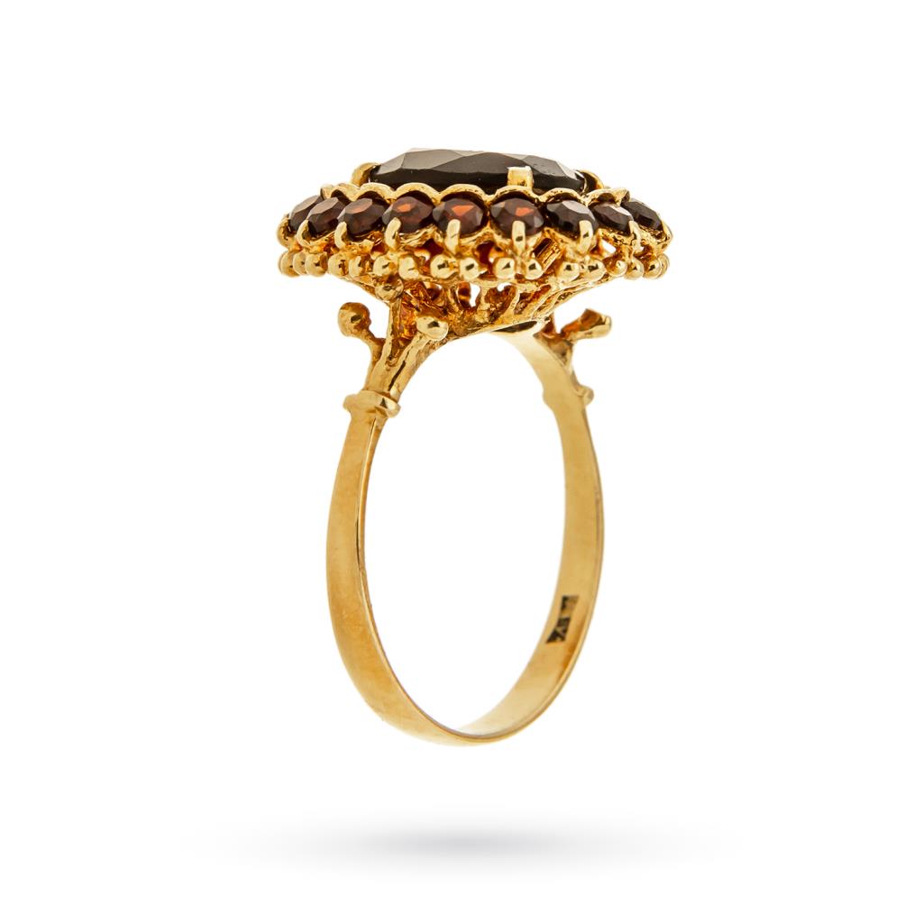  Anello vintage oro giallo con granati rossi - 