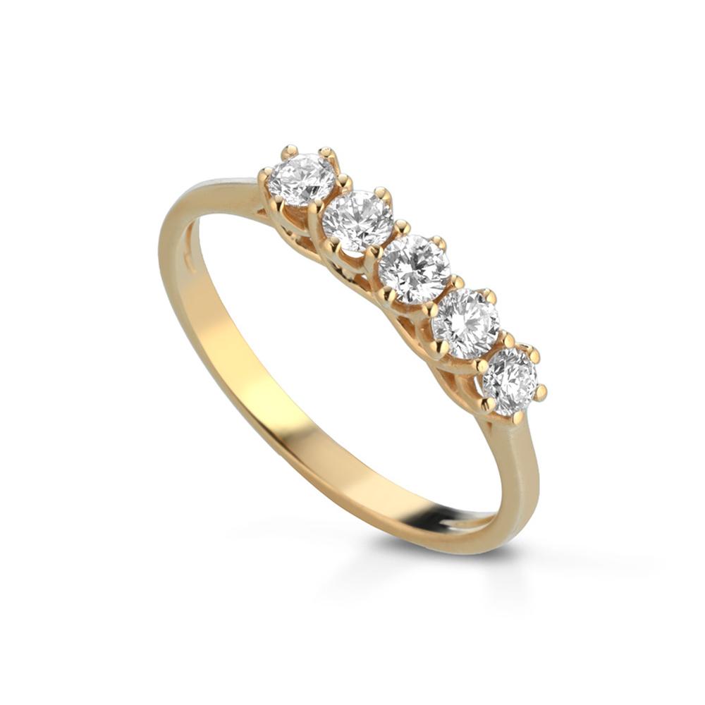 Riviera yellow gold ring with 5 diamonds 0.40ct - LELUNE