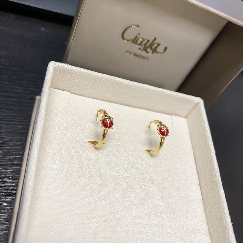  Orecchini cerchietti coccinella smaltata oro giallo Ø13,8mm - LUSSO ITALIANO