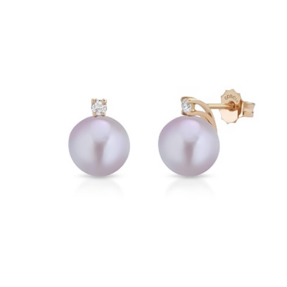 Orecchini oro rosa perla Pink &Oslash; 9-9,5 mm e diamanti - COSCIA