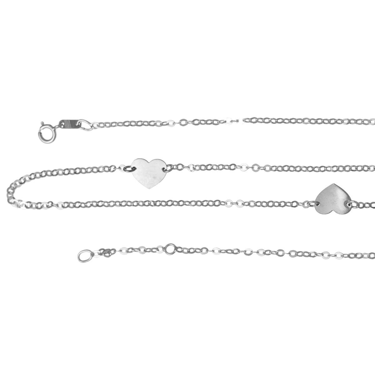  laccio con cuori a lastra (8x5mm) con catenina tipo forzatina diamantata larga 2mm lungo cm 110 - LUSSO ITALIANO