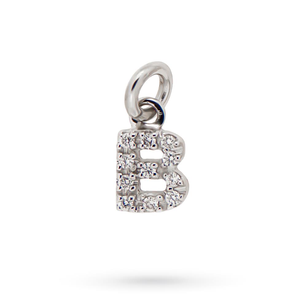 Ciondolo lettera B oro bianco 18kt diamanti 0,03ct - LUSSO ITALIANO