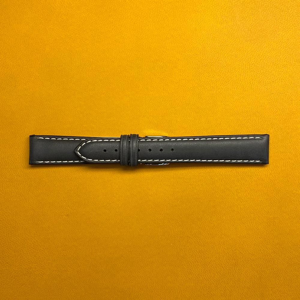 Matte black French leather strap 18-16mm - BROS