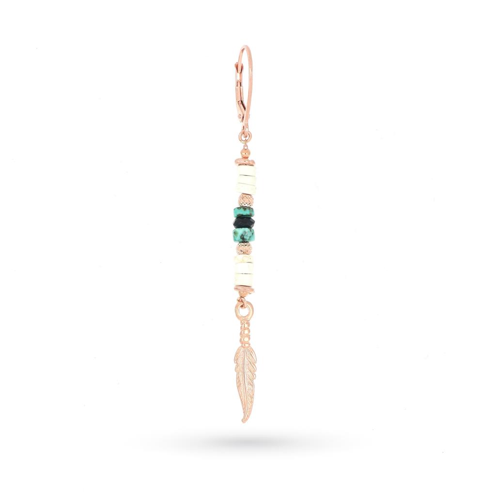 Single earring with stones and feather in pink silver - MAMAN ET SOPHIE