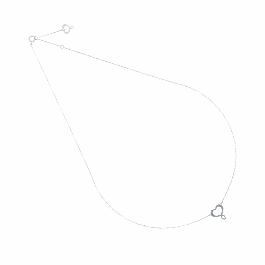 Girocollo Maman et Sophie oro bianco cuore centrale traforato polvere di diamanti celeste 8x10 mm - MAMAN ET SOPHIE