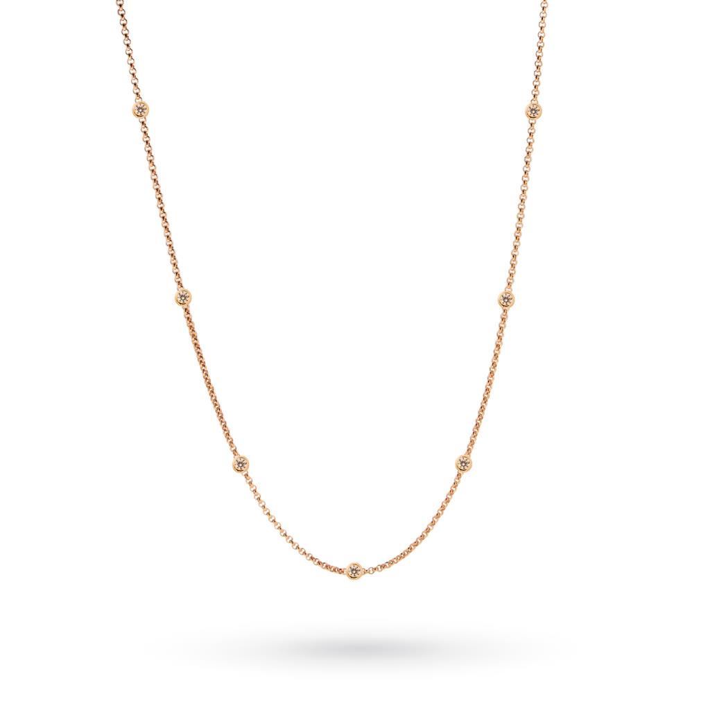 Collana stile Tiffany in oro rosa 18kt con zircoli 44 cm - LUSSO ITALIANO