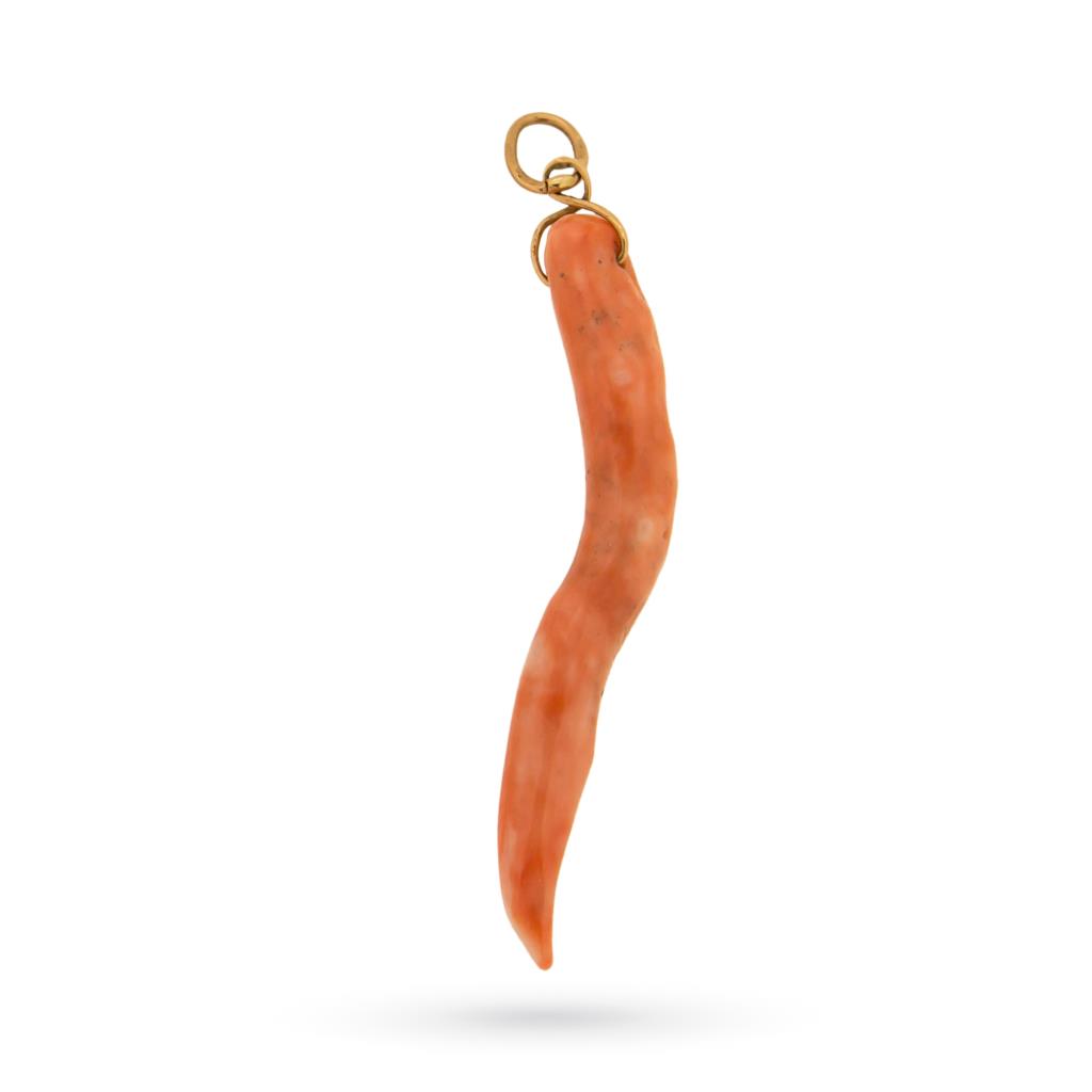Lucky horn in pink coral and 18kt yellow gold 3,5cm - CICALA