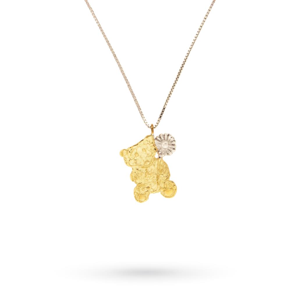 Teddy bear gold pendant with silver chain 40cm - QUAGLIA
