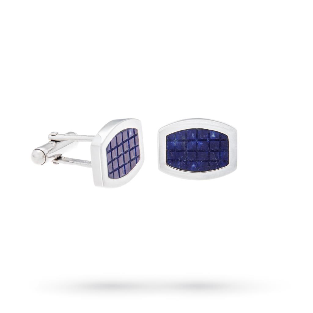 Engraved lapis lazuli shield 925 silver cufflinks - ANTORÀ