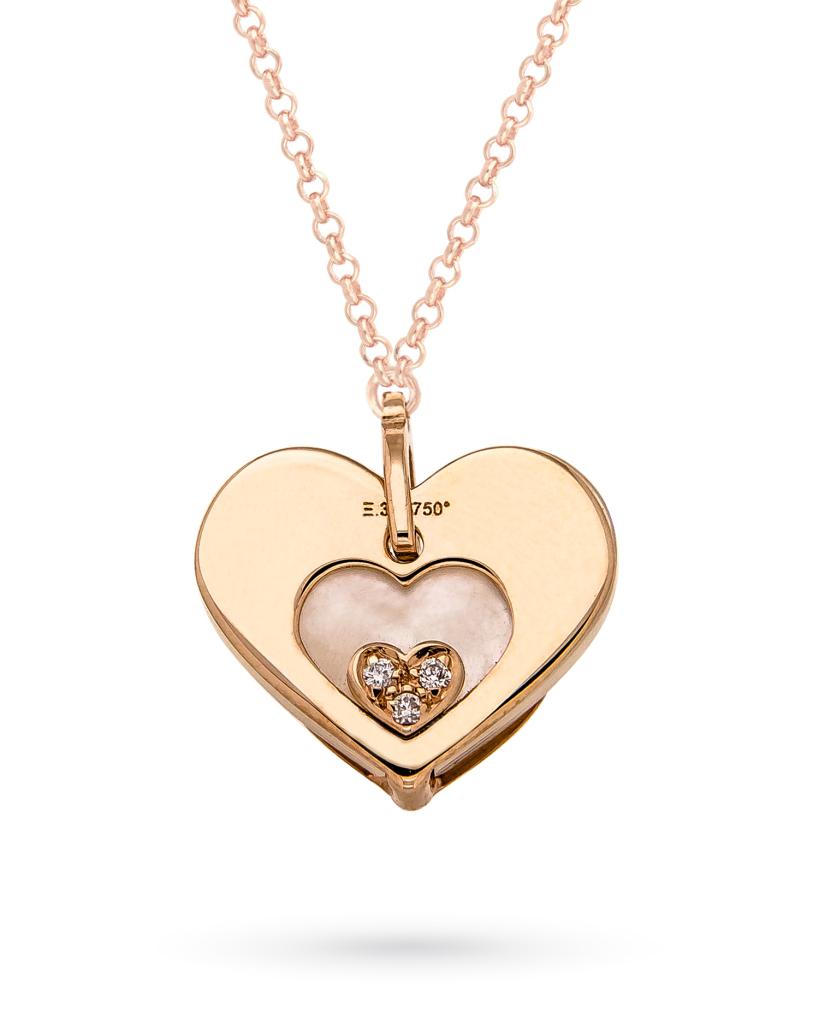 18kt rose gold necklace and charm with heart, mother of pearl and diamonds - AMÈLIE