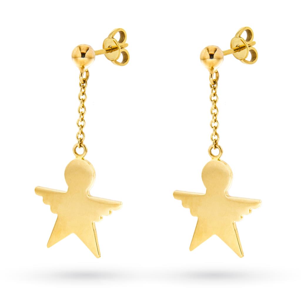 18kt yellow gold earrings with stylized angel pendant - LUSSO ITALIANO