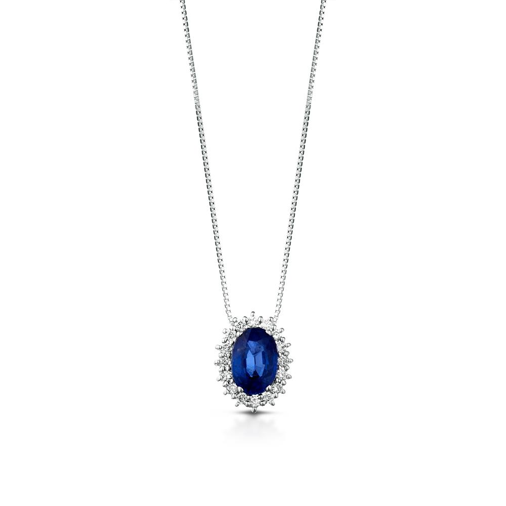 Collana classica con zaffiro blu 0,63ct contorno brillanti - LELUNE