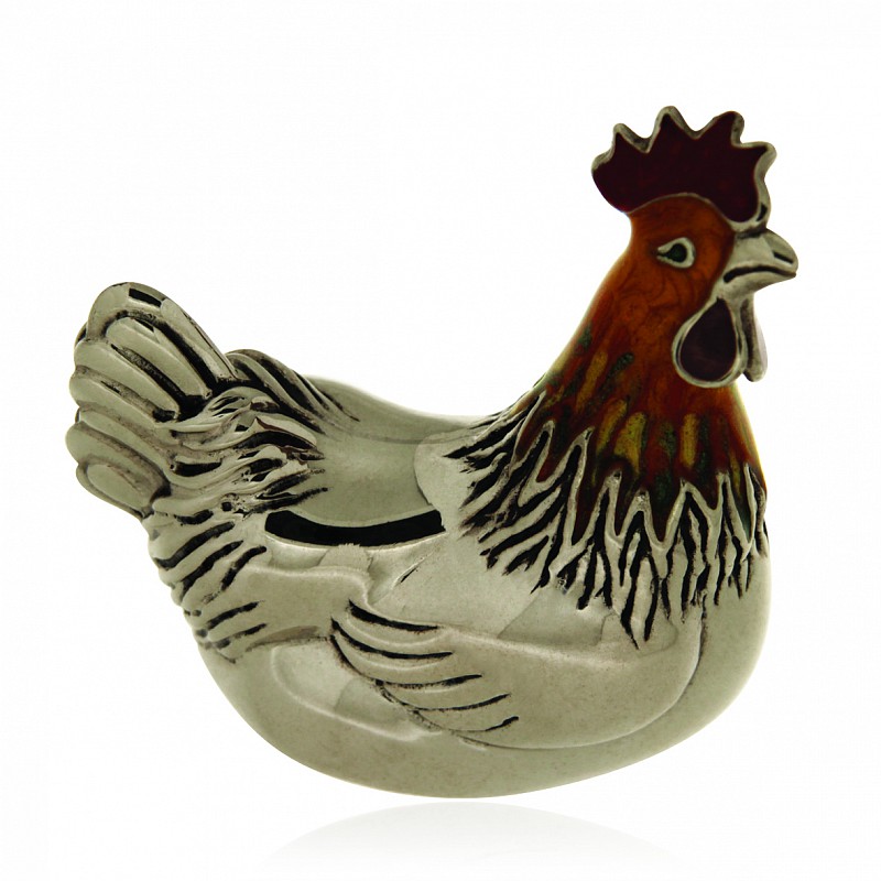 Large hen ornament in silver and enamel - SATURNO