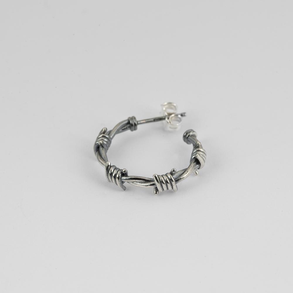  Single small burnished silver barbed wire earring Nove25 - NOVE25