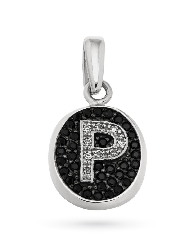 Ciondolo iniziale lettera alfabeto P in argento e zirconi - UNBRANDED