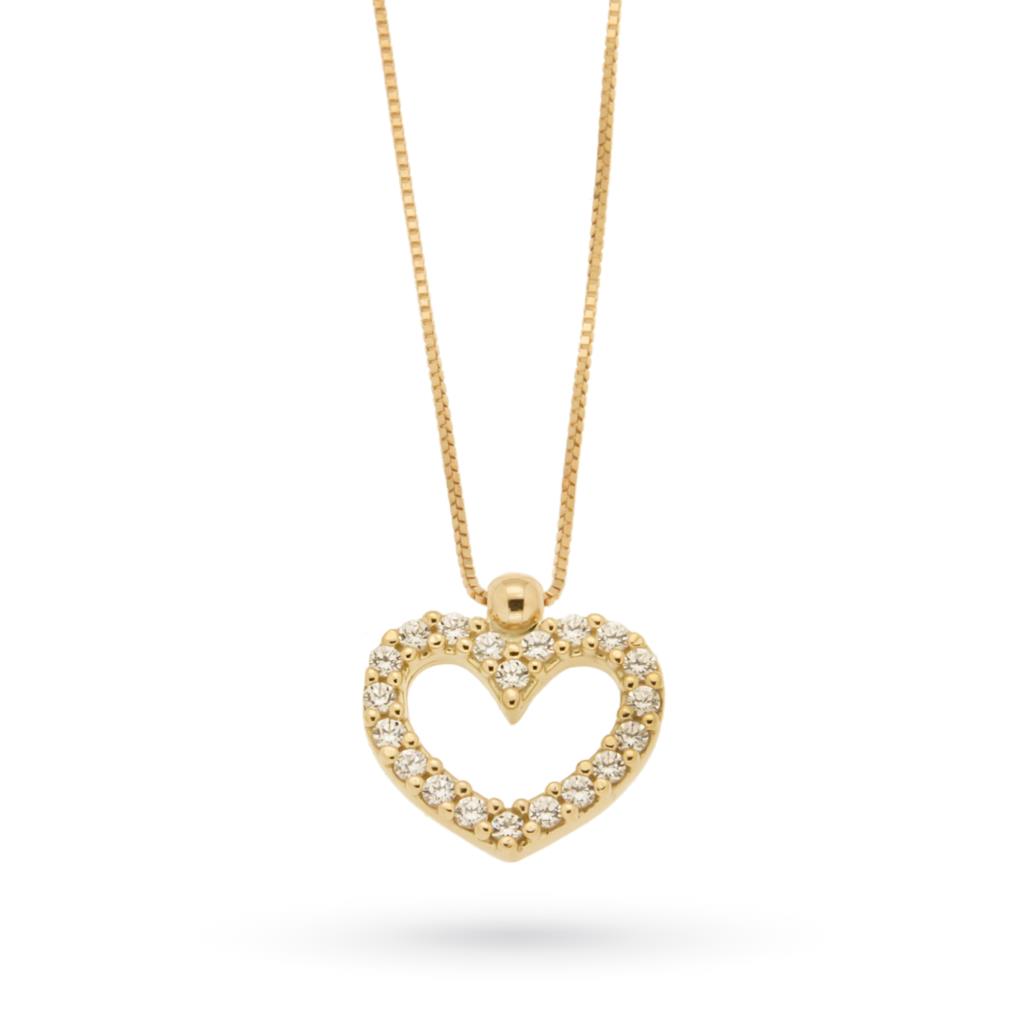 18kt yellow gold necklace and heart pendant with zircons - LUSSO ITALIANO