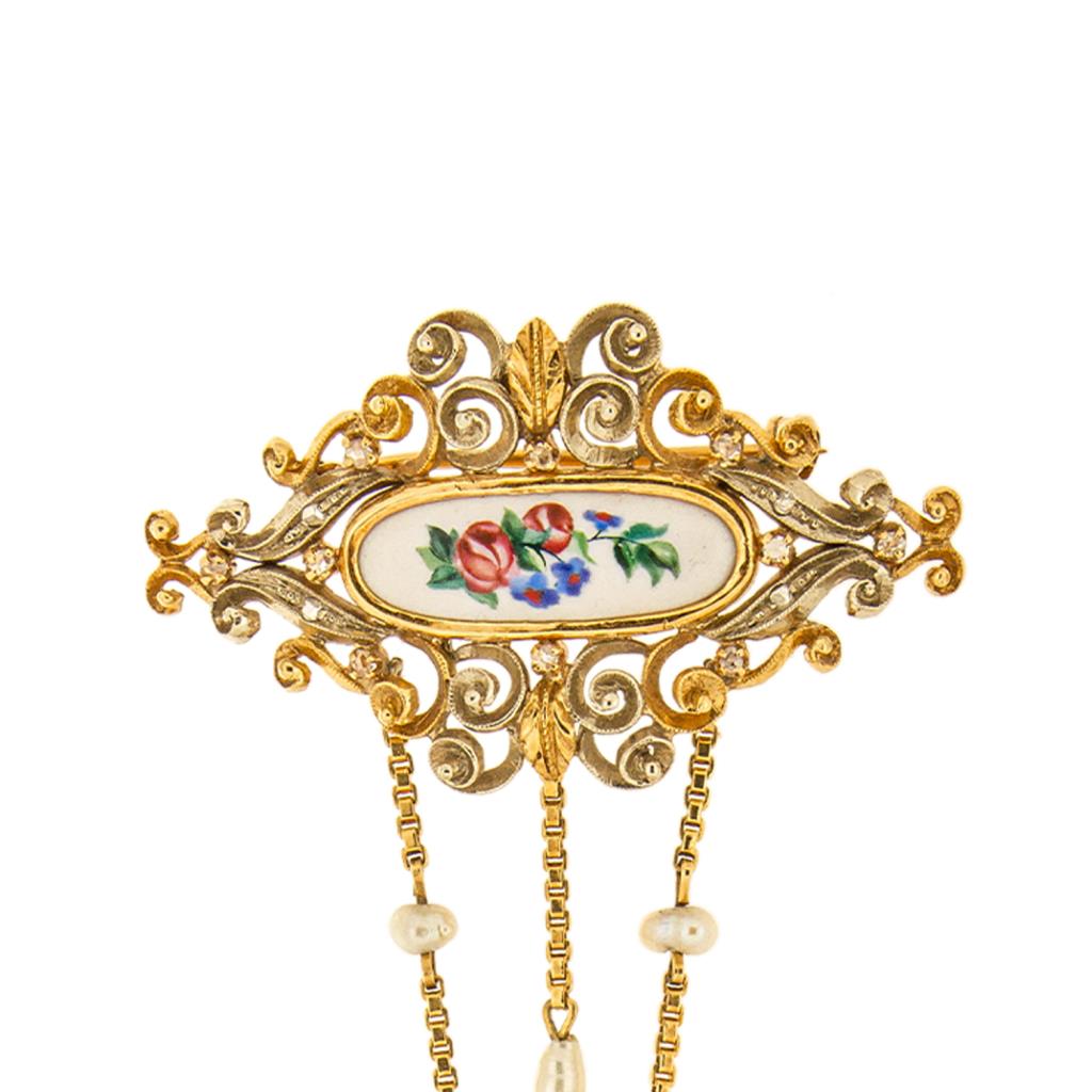  Vintage gold miniature brooch with pendant watch - 