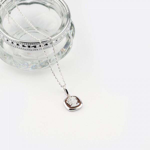  Square silver pendant with face cameo - CAMEO ITALIANO