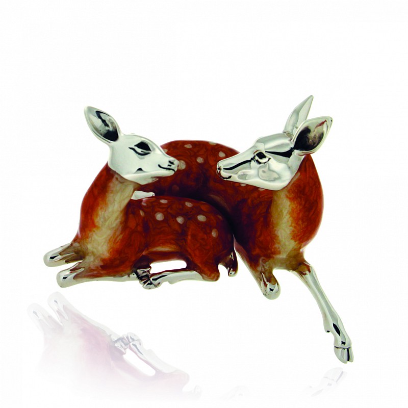  Cerbiatti coppia soprammobile argento 925 smalto - SATURNO