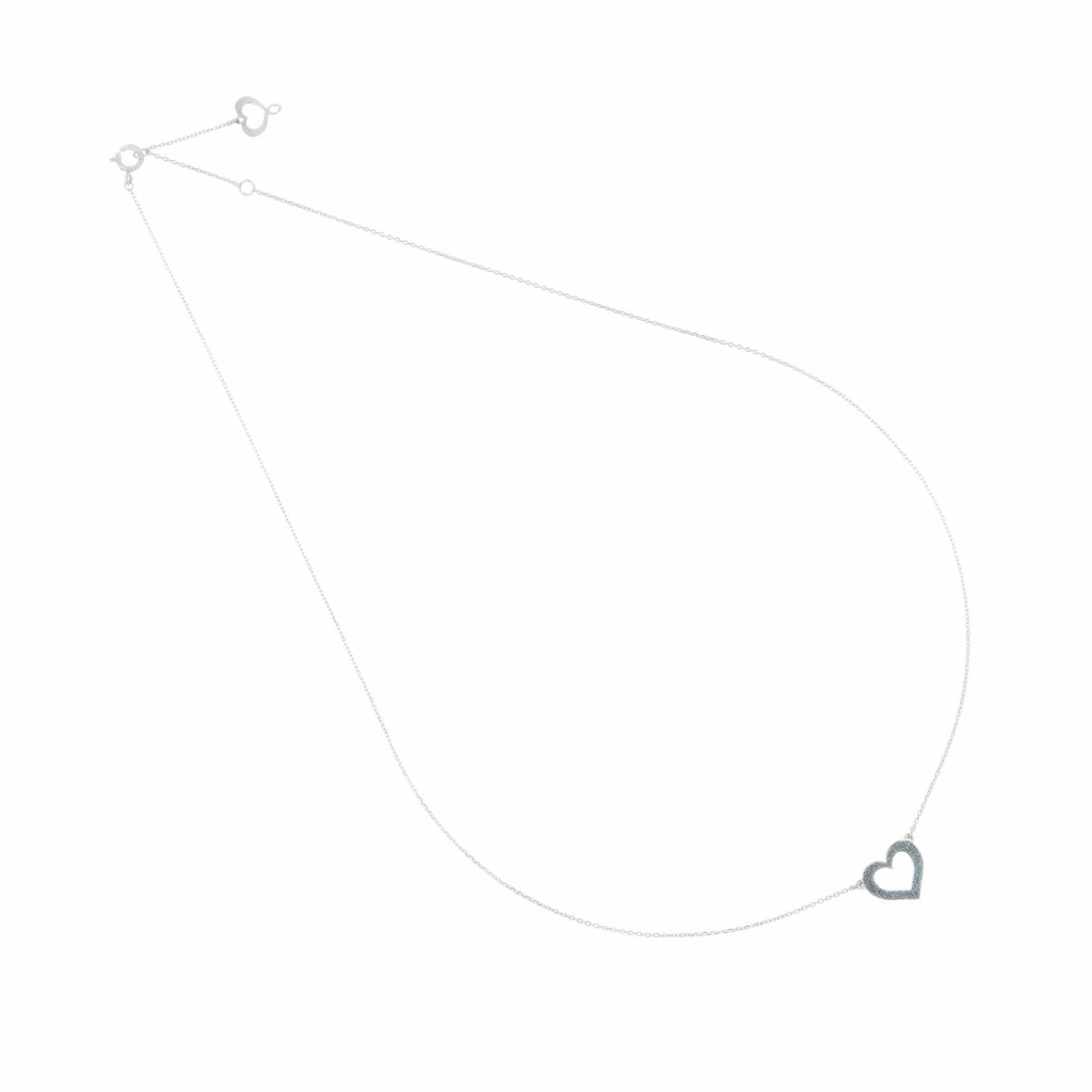 Girocollo Maman et Sophie oro bianco cuore centrale traforato polvere di diamanti celeste 10x10 mm - MAMAN ET SOPHIE