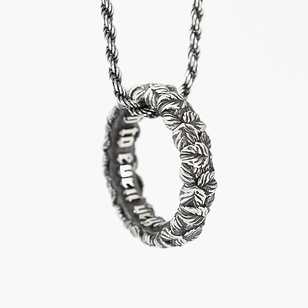 Collana con pendente cerchio foglie argento 925 brunito - NOVE25