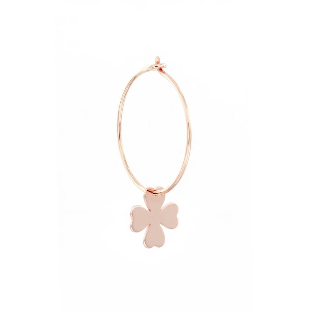 Single hoop earring with four-leaf clover in 925 silver rose gold plated - MAMAN ET SOPHIE