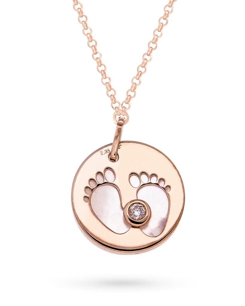 18kt rose gold necklace with pendant with footprints  - AMÈLIE