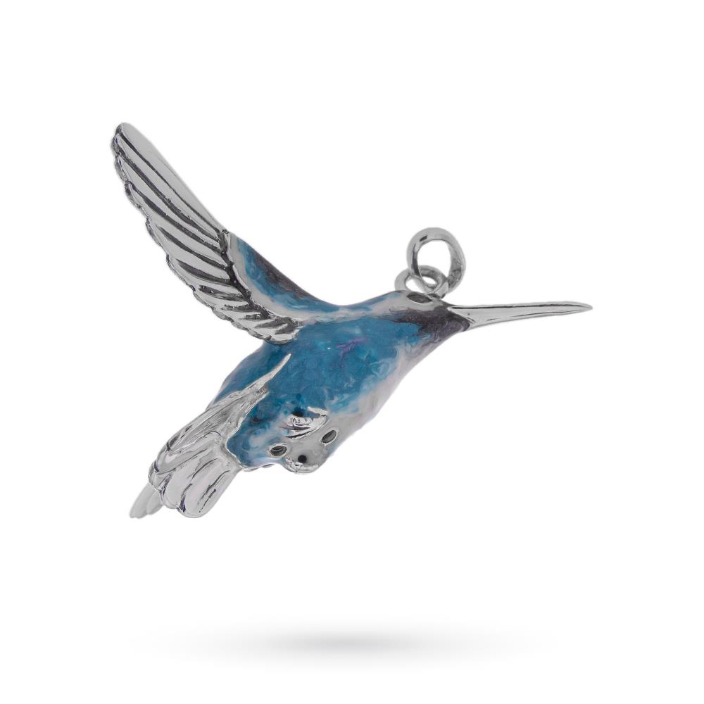  Ciondolo colibrì argento e smalto blu 5cm - SATURNO