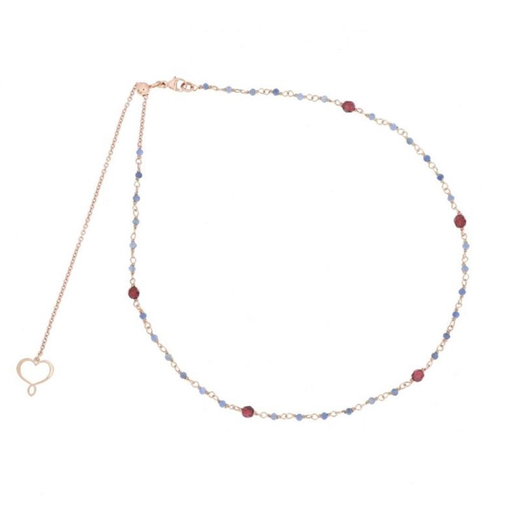 Girocollo rosario in argento 925 placcato oro rosa con gocce di granato e pietre di calcedonio Maman et Sophie