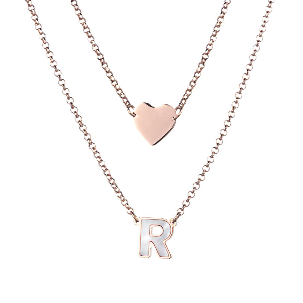 Silver double necklace heart initial Marcello Pane Letters - MARCELLO PANE