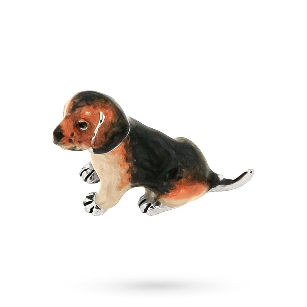 Cane Beagle cucciolo seduto soprammobile argento 925 smalto - SATURNO