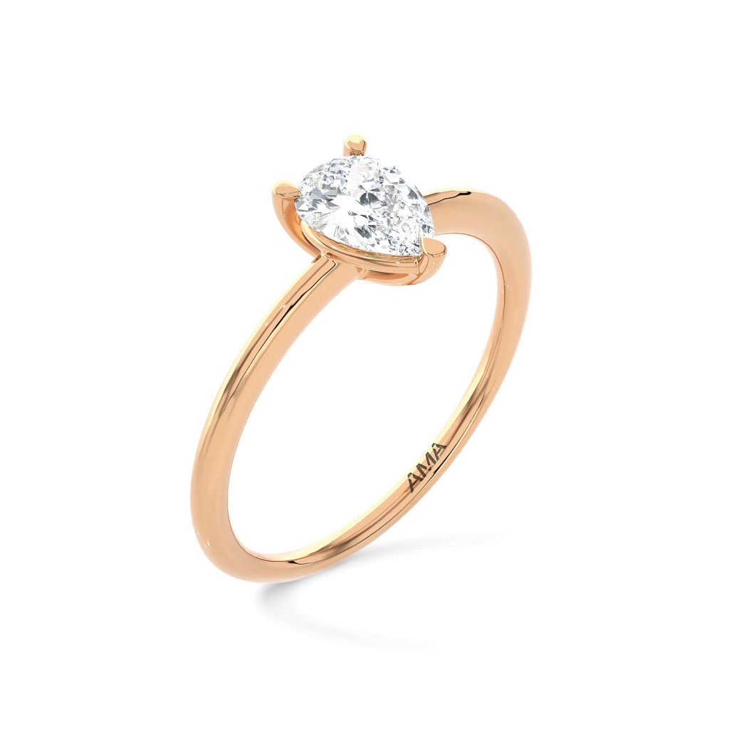  Anello oro rosa diamante a goccia ~1,5 Carati Lab-Grown - AMA