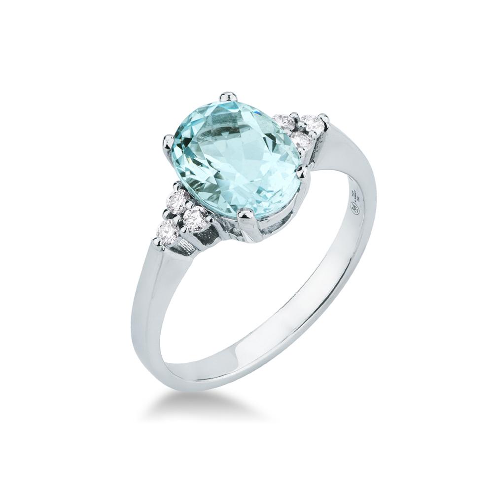 Anello con acquamarina realizzato in oro bianco 18kt dal brand Mirco Visconti.
