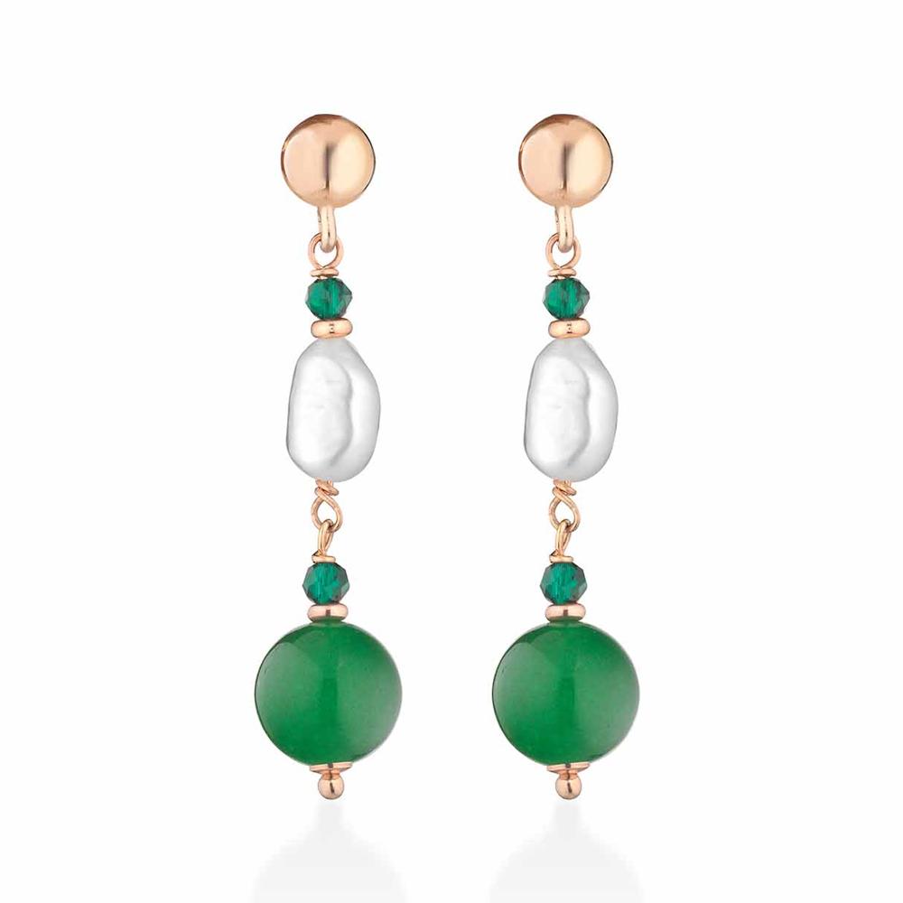 Earrings pink silver green jade freshwater pearls - GLAMOUR