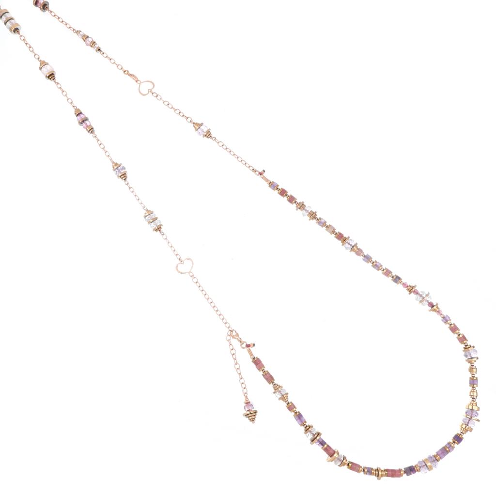 Pink double deco long necklace Maman et Sophie CLDECP1 - MAMAN ET SOPHIE