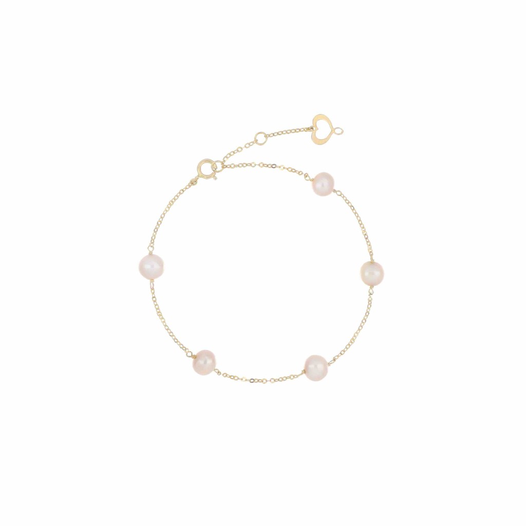 Bracciale Maman et Sophie oro giallo perle ovali rosa 5,5 mm - MAMAN ET SOPHIE