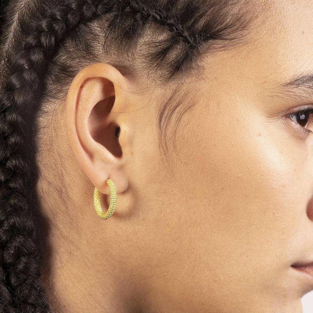  Orecchino singolo cerchio puntinato medio argento dorato Nove25 - NOVE25