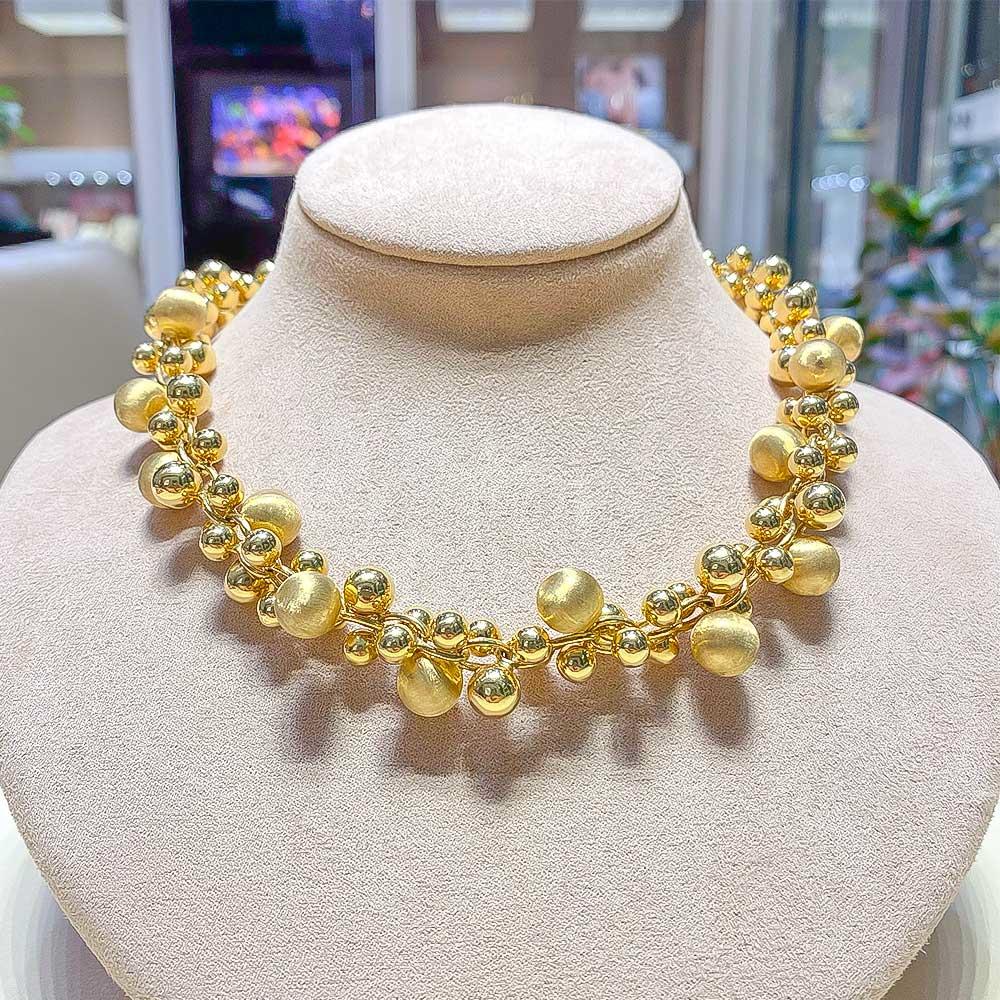 Girocollo grappoli di sfere oro giallo 18kt lucido-satinato - LUSSO ITALIANO