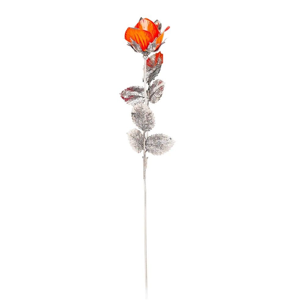 Rosa Grande Ambra Arancio Soprammobile Argento