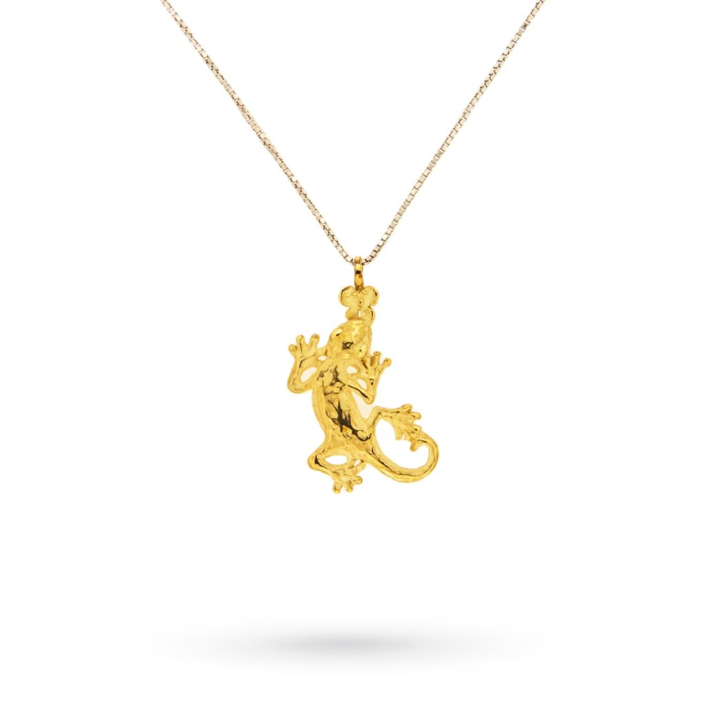 Gold pendant Gecko silver chain 40cm - QUAGLIA