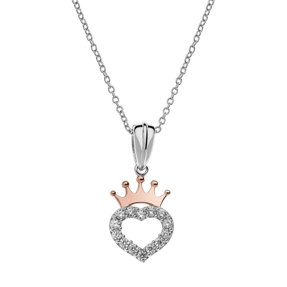 Disney Girl's Heart Crown Pink White Crystals Necklace - DISNEY