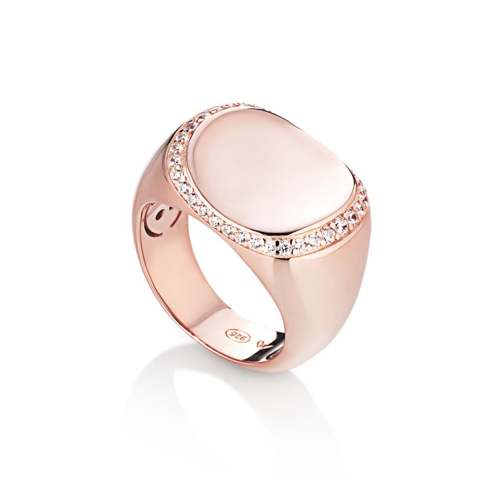 Marcello Pane chevalier oval ring with pink silver zircons - MARCELLO PANE