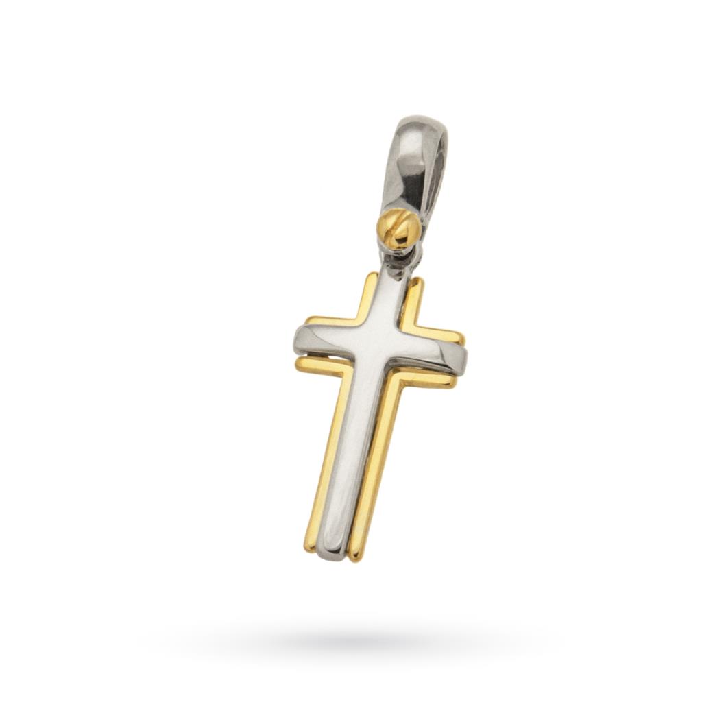 18kt yellow white gold two-tone flat cross pendant - UNBRANDED