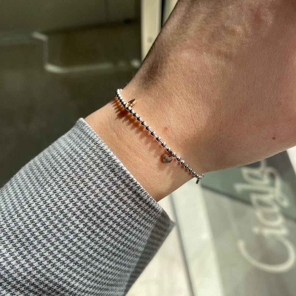  Dodo Mariani small dots bracelet in silver with pink gold hearts - DODO MARIANI