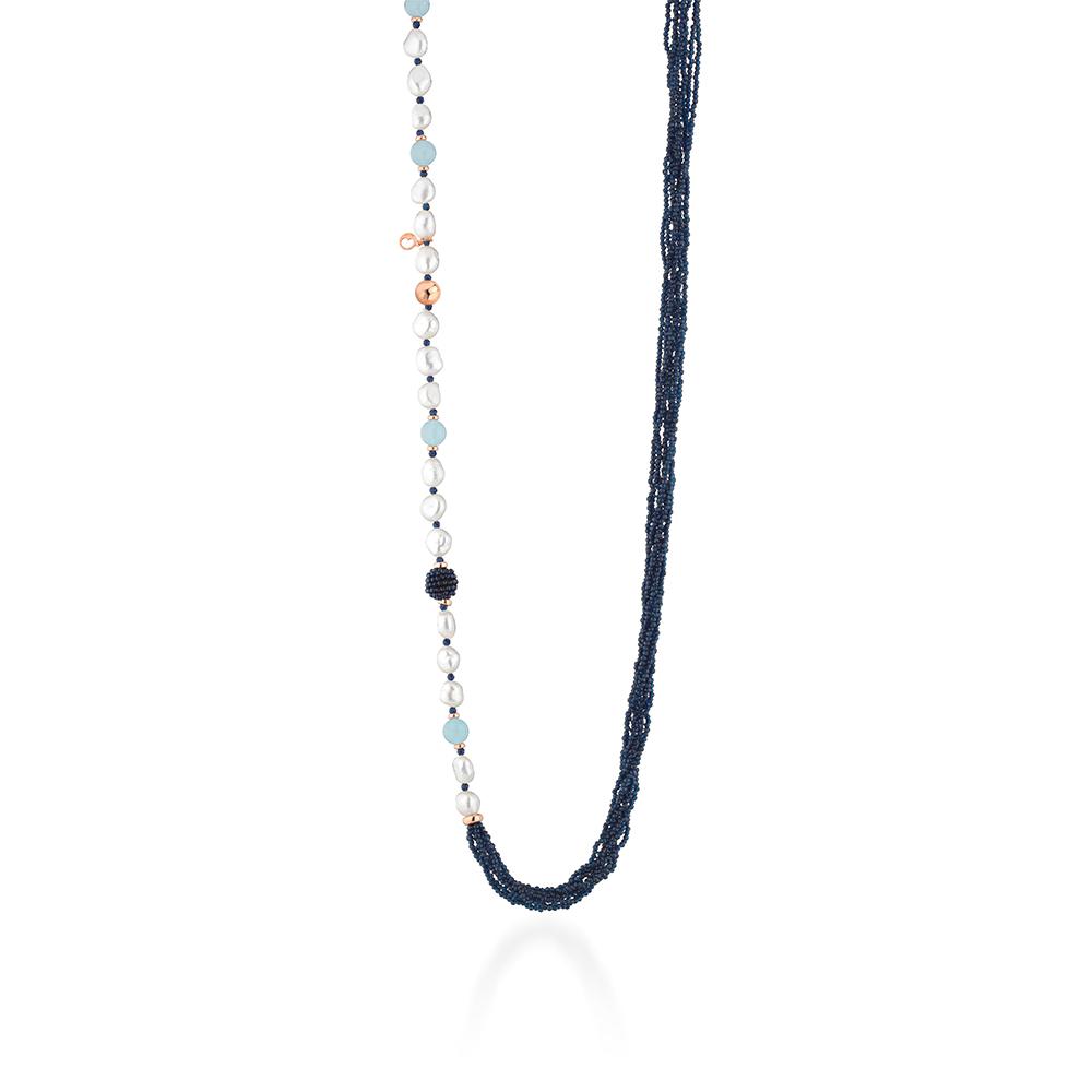 Glamor necklace LGNK531.2 silver pearls blue jade spinels 90cm - GLAMOUR