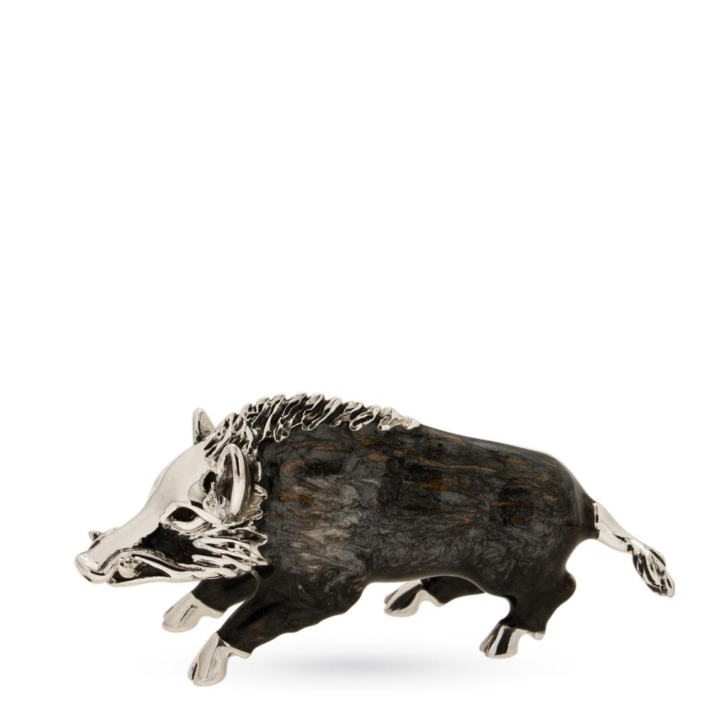 Large boar ornament silver enameled - SATURNO