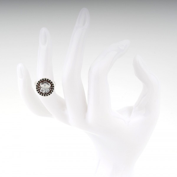 Anello chavelier tondo in argento con brilli e Cameo fiore - CAMEO ITALIANO