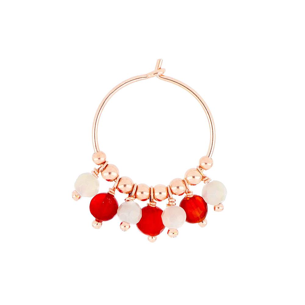 Single hoop earring with mother-of-pearl, carnelian and decorative spheres in rose gold-plated 925 silver by Maman et Sophie