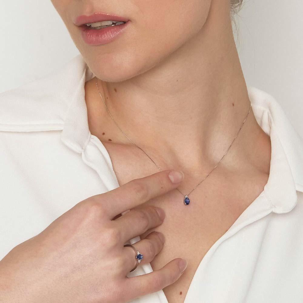 Girocollo in oro bianco con zaffiro blu 0,47ct e diamanti - LELUNE