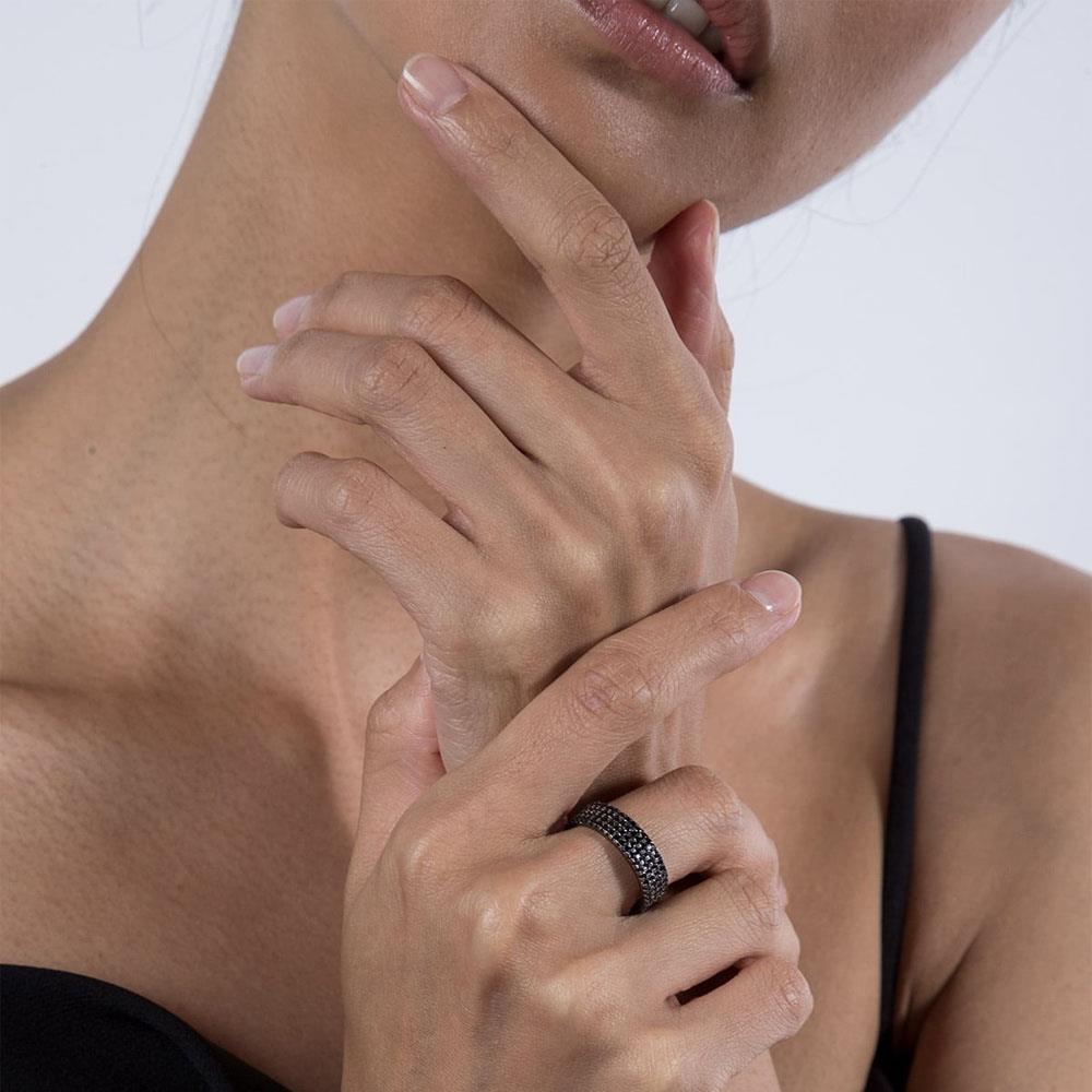 Fascia h6 zirconia cubica nera argento rodio nero lucido Nove25 - NOVE25